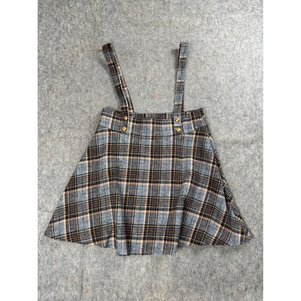 Unbranded Plaid Overall Skirt Women XL Blue Brown Poly Preppy Skater Mini Boho